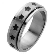 Spinner Anti-Stress Ring in Stainless Steel with Stars pattern in black