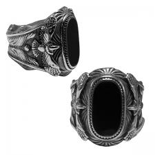 Stainless Steel Ring with Black Oval Cabochon 