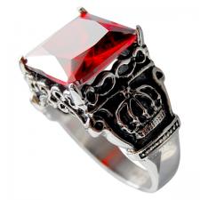 Stainless Steel, Red, Ruby, Ring, Royal Crown, Sides Square Cast.