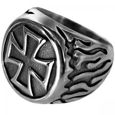 Stainless Steel Cross with Flames Ring