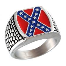 Stainless Steel Confederate Rebel Flag Signet Ring 
