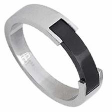 Stainless Steel Ring with Black or Gold PVD Center Accent