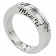Stainless Steel Ring With Miss You Engraving and Laser Gender Symbols