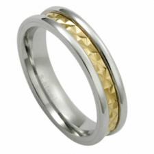 Stainless Steel Ring With Internal Diamond Cut Gold PVD