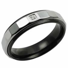 Stainless Steel Ring With Black PVD Lining And Clear Stone Encrusted In The Center