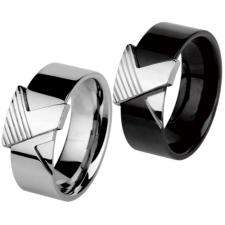 Stainless Steel Ring With Raised Geometric Design 