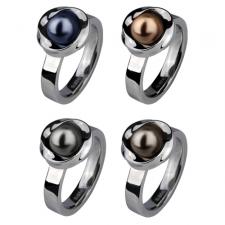 Stainless Steel Ring With Center Simulated Pearl 