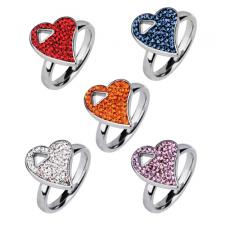 Stainless Steel Heart Ring With CZ Encrusted Stones