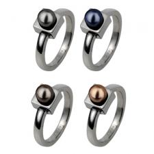 Stainless Steel Ring with Simulated Pearl Design