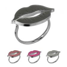 Stainless Steel Lips Shaped Ring with Colored Enamel Accent