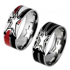 Stainless Steel Cut-Out Stars Design Ring with Colored Strips