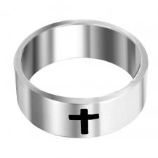 Shiny Stainless Steel Ring w/ Cross