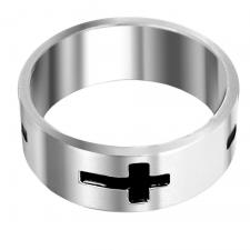 Shiny Stainless Steel Ring w/ Cross