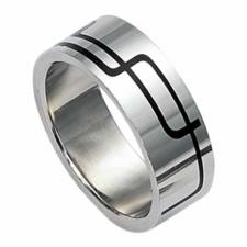 Stainless Steel Ring With Black Epoxy Design