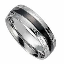 Stainless Steel Ring With Black PVD Center Stripe