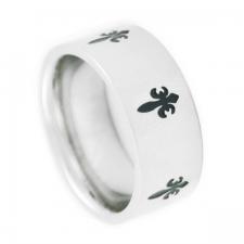 Stainless Steel Ring with Fleur de Lis Emblem