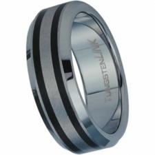 Brushed Tungsten Carbide Ring With Two Black PVD Stripes