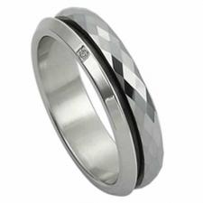 Spinning Tungsten Ring With Small CZ And Diamond Cut Accents