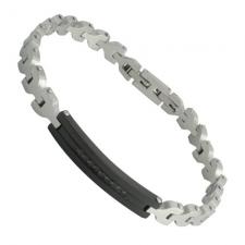 Men's Stainless Steel Bracelet with Black Steel CZ Bar