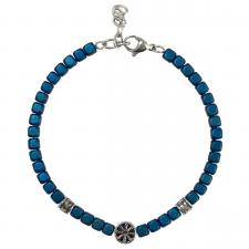 Stainless Steel Blue Matte Beaded Bracelet with Nautical Charm