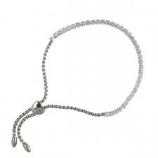 Stainless Steel Clear CZ Adjustable Bracelet with Heart Slider Clasp