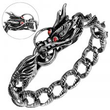 Stainless Steel and Leather Dragon Bracelet