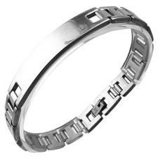 Stainless Steel Link Bracelet with ID Plate for Engraving (8 IN)