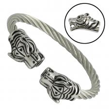 Stainless Steel Cable Bracelet with Double Tiger Heads