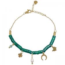 Stainless Steel Jade Rondelle Beads with Charms