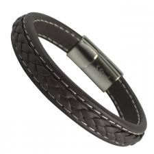 Brown Leather Braided Bracelet with Stainless Steel Magnetic Clasp