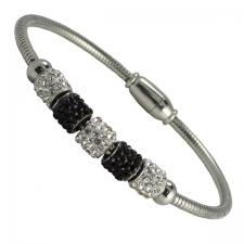 Stainless Steel Bracelet with Encrusted Charms and Magnetic Clasp