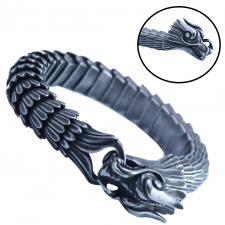 Stainless Steel Gun Metal Colored Dragon Scale Bracelet with Dragon Head Clasp