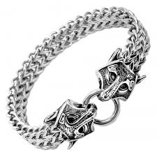 Stainless Steel Franco Link Bracelet with  Wolf Head Clasp