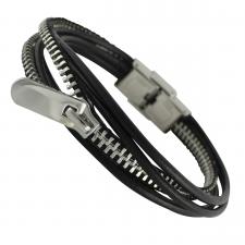 Black Leather Zipper Bracelet