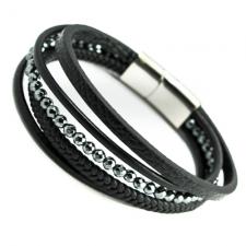 Black Leather Multi Strand Bracelet w/ Stainless Steel Closure w/ Hematite Beads