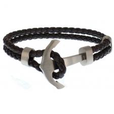 Brown Braided Leather Bracelet with Stainless Steel Anchor Clasp