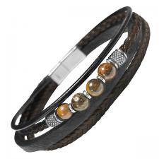 Leather Bracelet with Beads and Stainless Steel Closure
