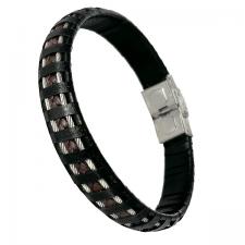 Stainless Steel Leather Bracelet with Stainless Steel Wire Accent 