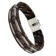 Leather Bracelet with Stainless Steel Closure and Wire 
