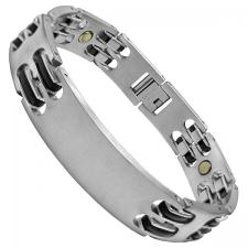 Stainless Steel Black & Steel Magnetic Bracelet with ID Center