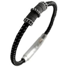 Men's Stainless Steel Bracelet with Textured Barrel Charm