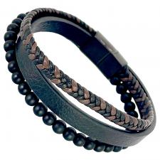 Beads & Multi Strand Leather Bracelet w/ Stainless Steel Magnetic Closure 