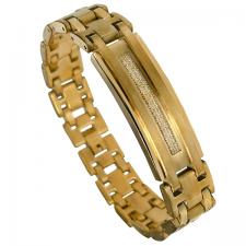Stainless Steel Gold pvd Bracelet with Micro Pave Setting cz on Ctr