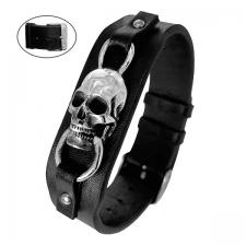 Leather Bracelet with Stainless Steel Skull 