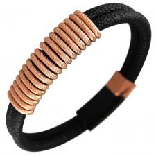 Men Leather and Rose Gold Wire Cable Spiral link Bracelet