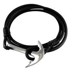 Wrap Arround Black Leather Anchor Bracelet