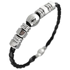 Synthetic Braided Leather Bracelet w/ Stainless Steel Beads Accent