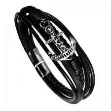 Stainless Steel Leather Bracelet with Anchor in CTR