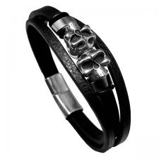 Stainless Steel Leather Bracelet with Accent in CTR