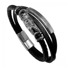 Stainless Steel Bar Accent with Leather Bracelet
